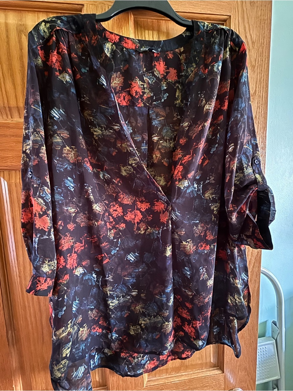 Sheer Floral V-Neck Blouse in Multi-Color